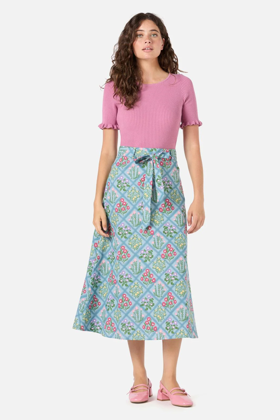 Lattice Floral Midi Skirt