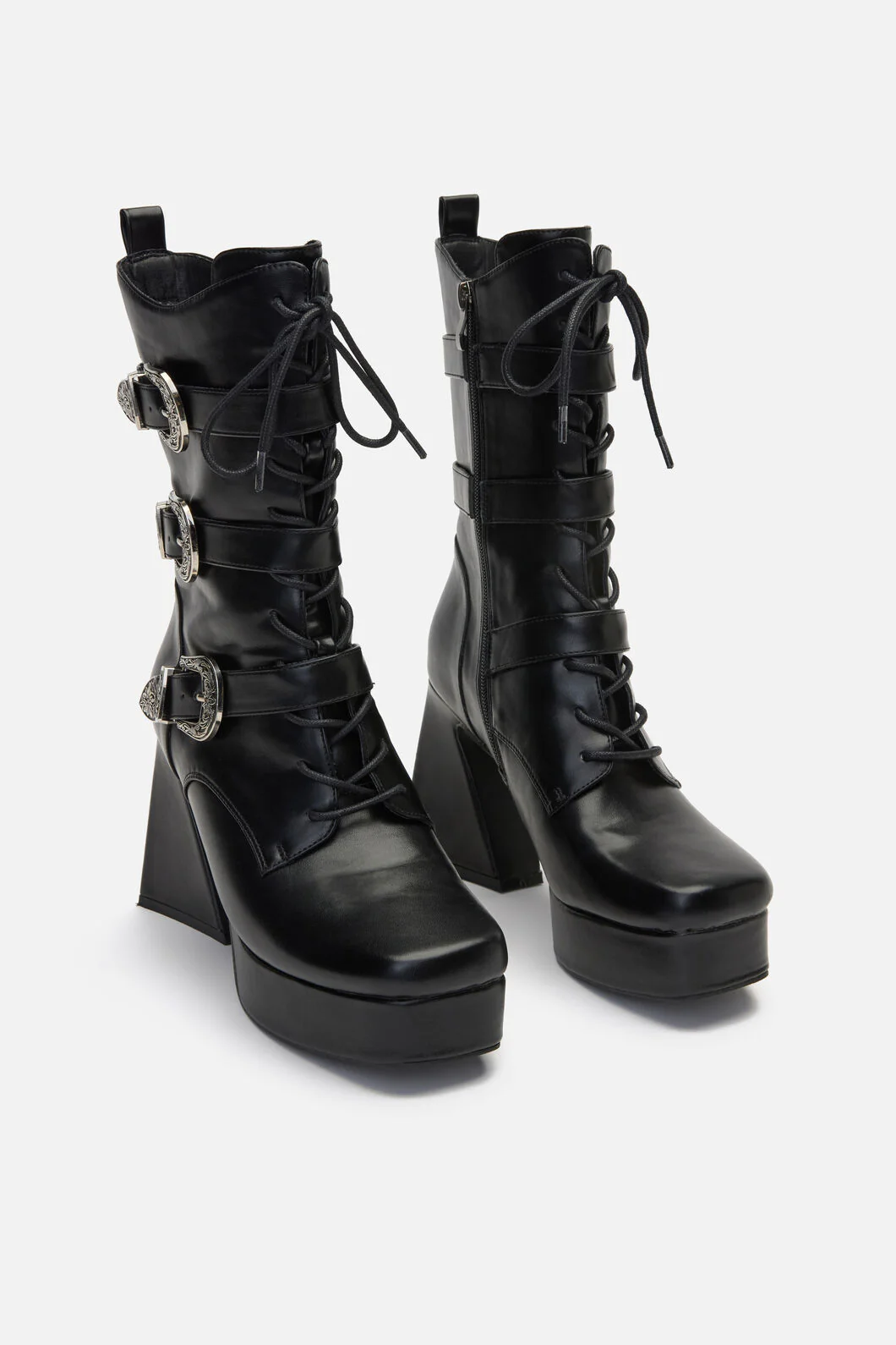 Triple Buckle Heeled Boots
