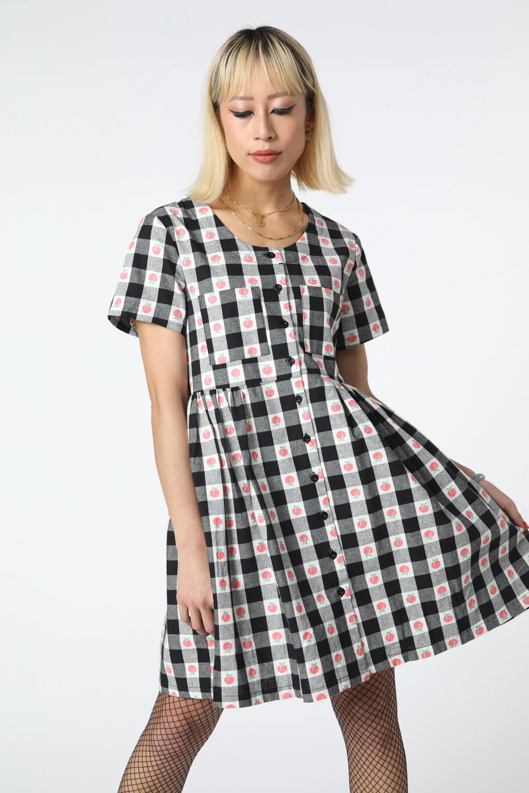 Gingham Peach Smock Dress