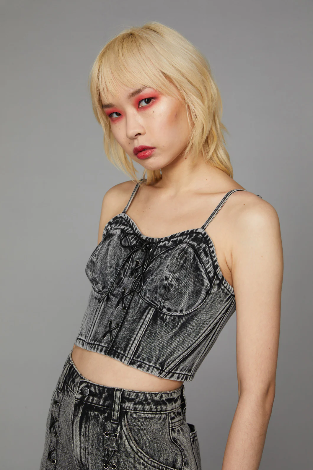 Acid Wash Lace Up Top