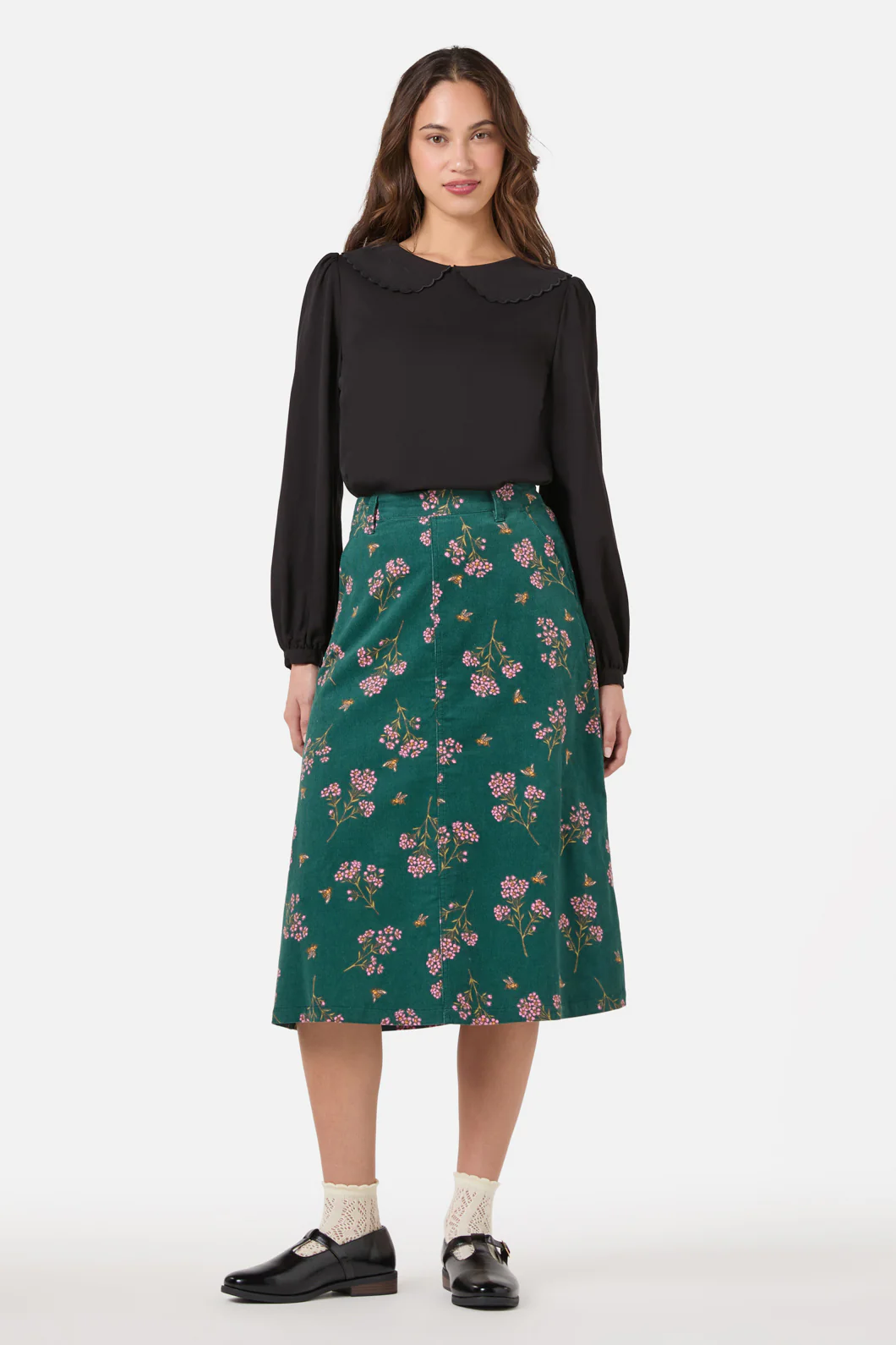 Flora Bee Cord Midi Skirt