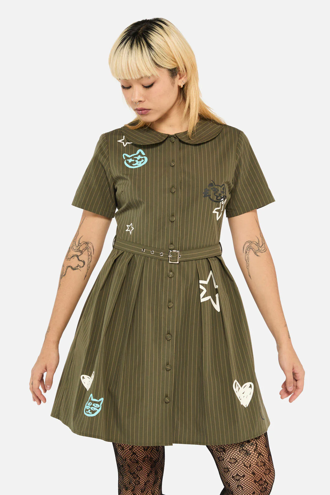 Graff Pinstripe Pleated Dress