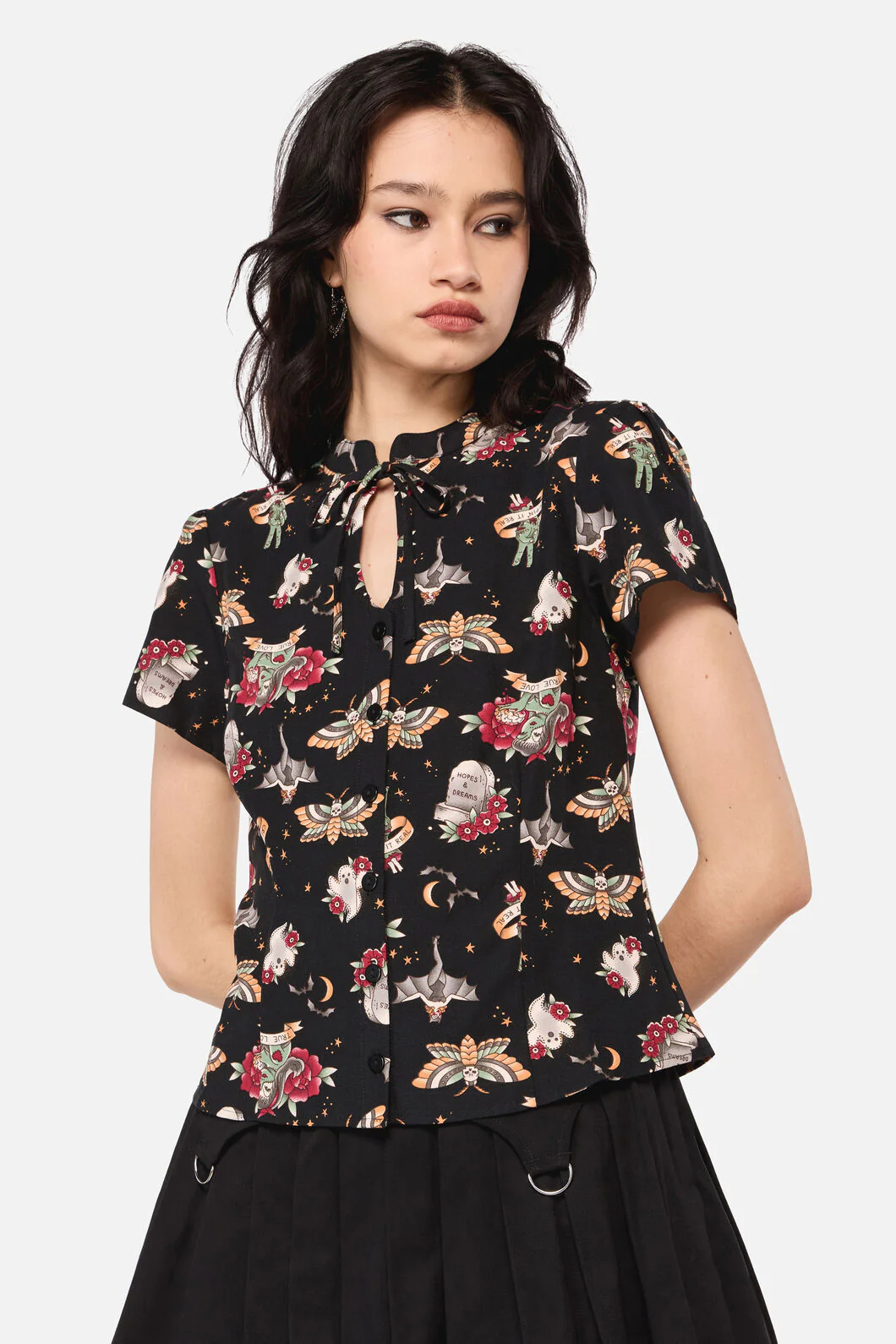 All Hallows Eve Tattoo Print Blouse