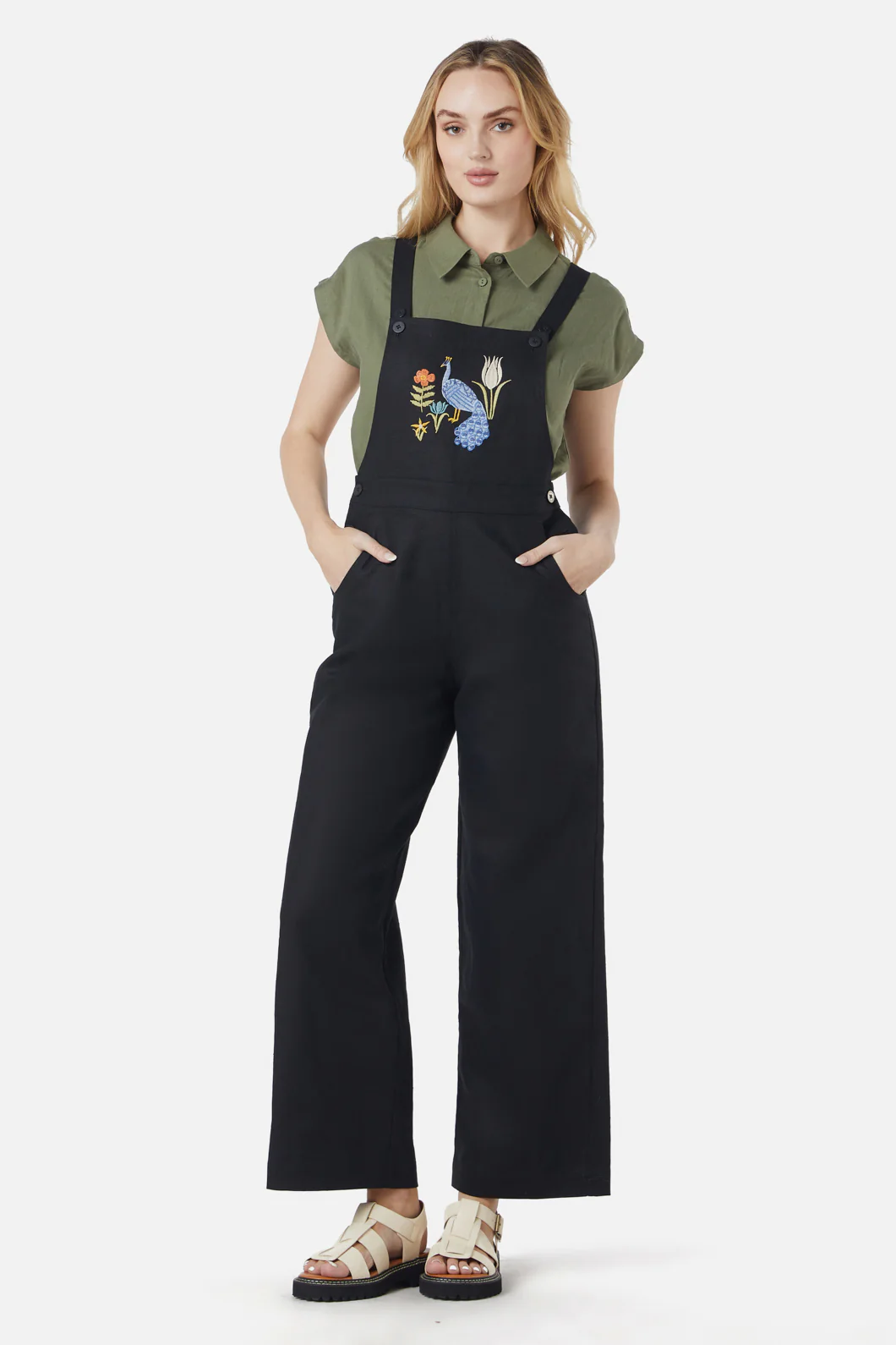 Peacock Emb Overalls