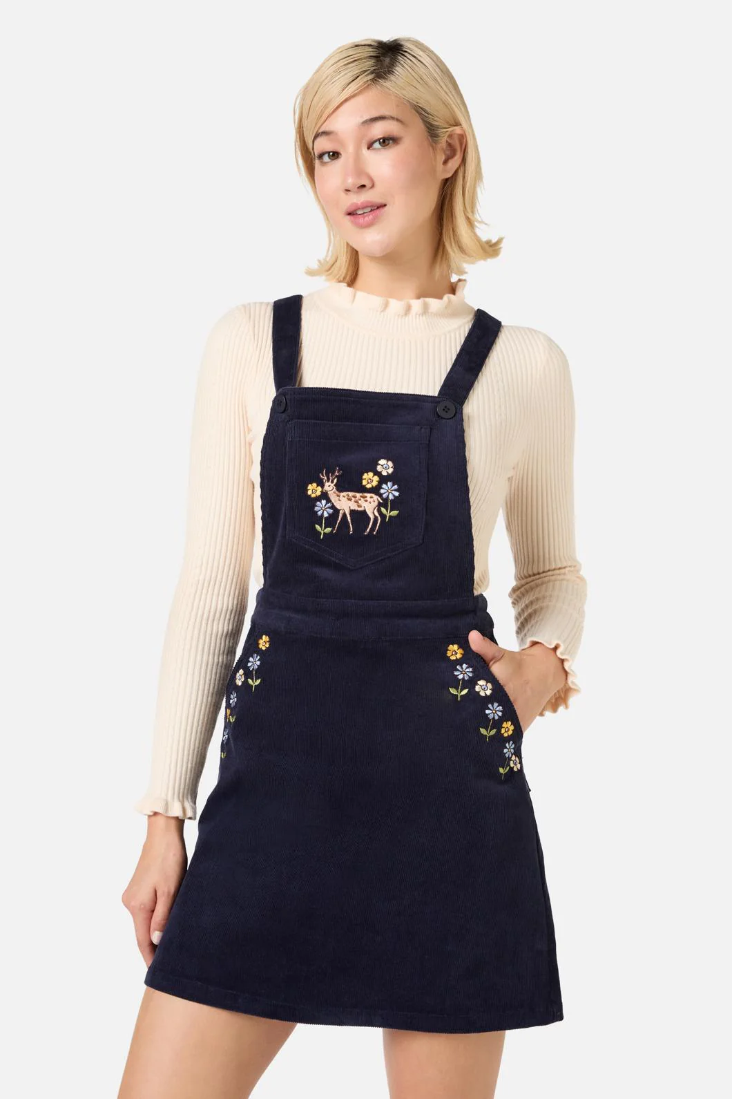 Deer Embroidered Cord Pinny