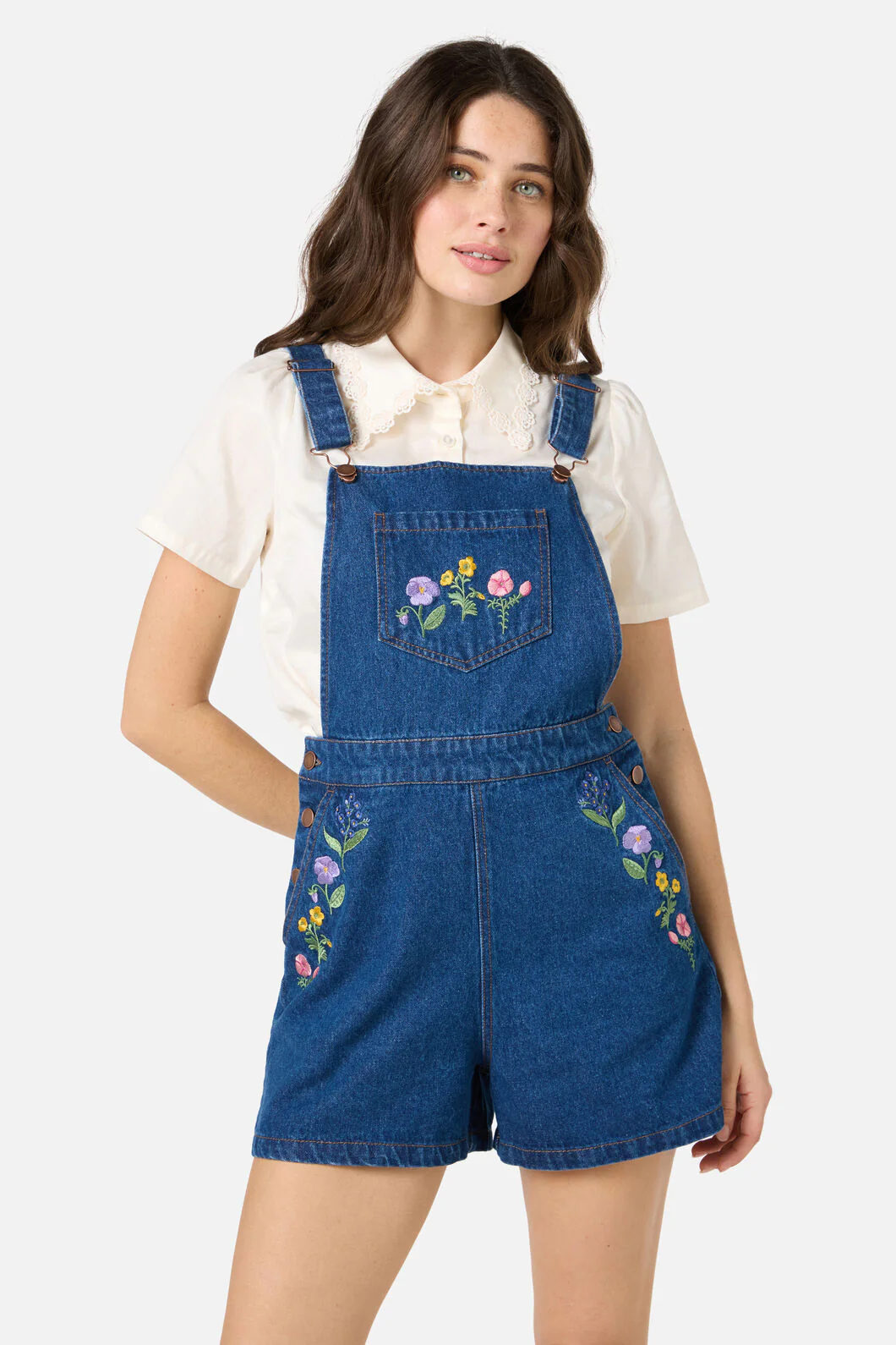 Flower Patch Emb Short Overall