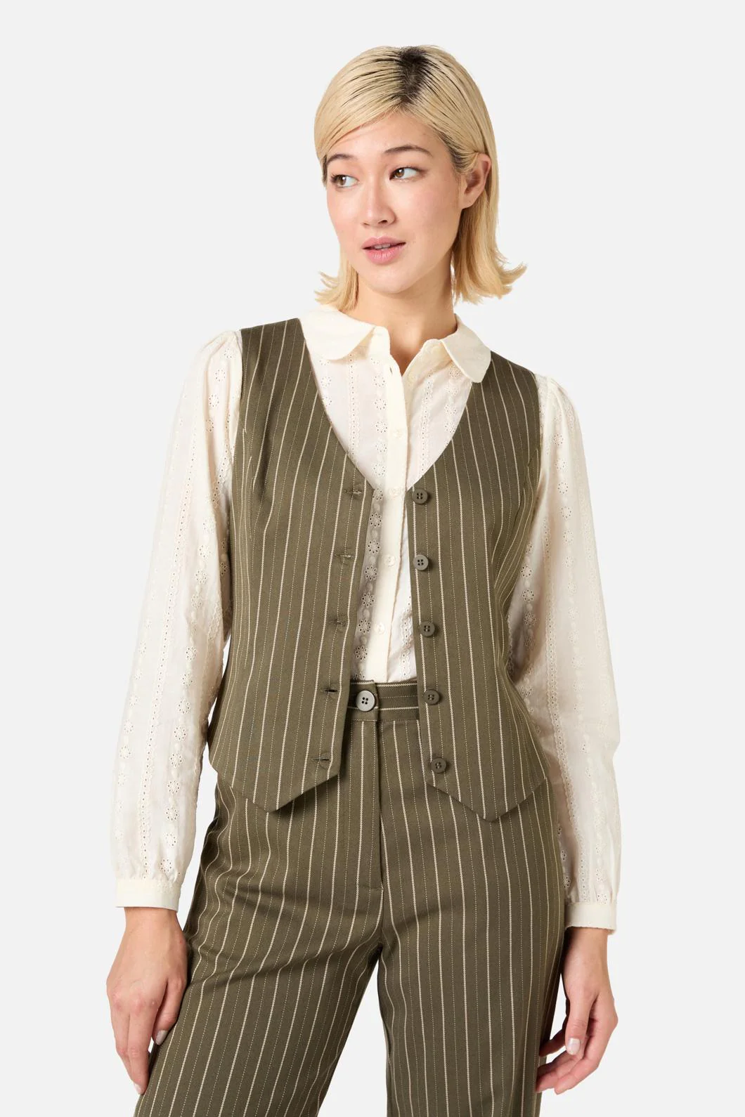 Abby Pinstripe V-Neck Vest