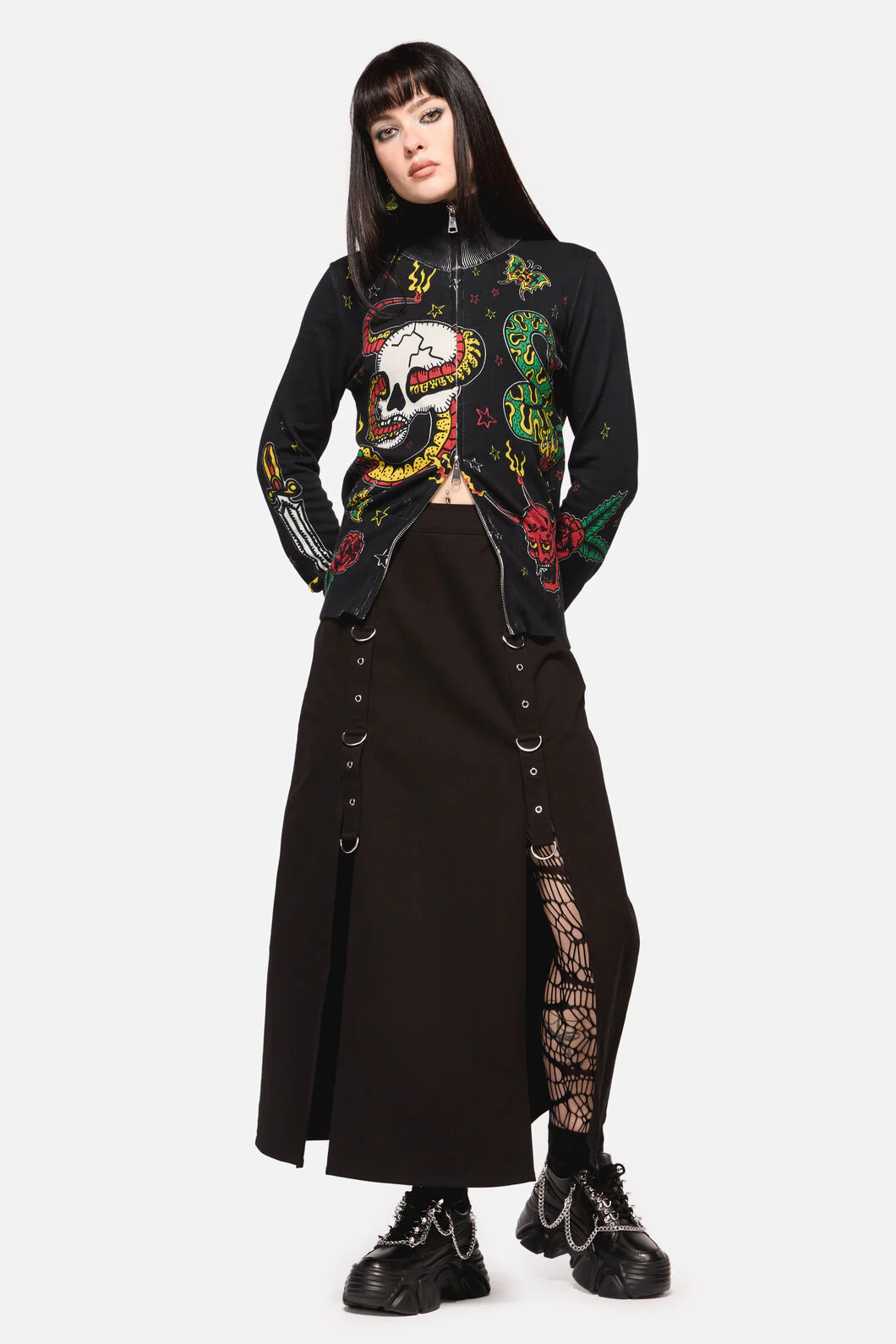 Defiant Punk Trim Midi Skirt