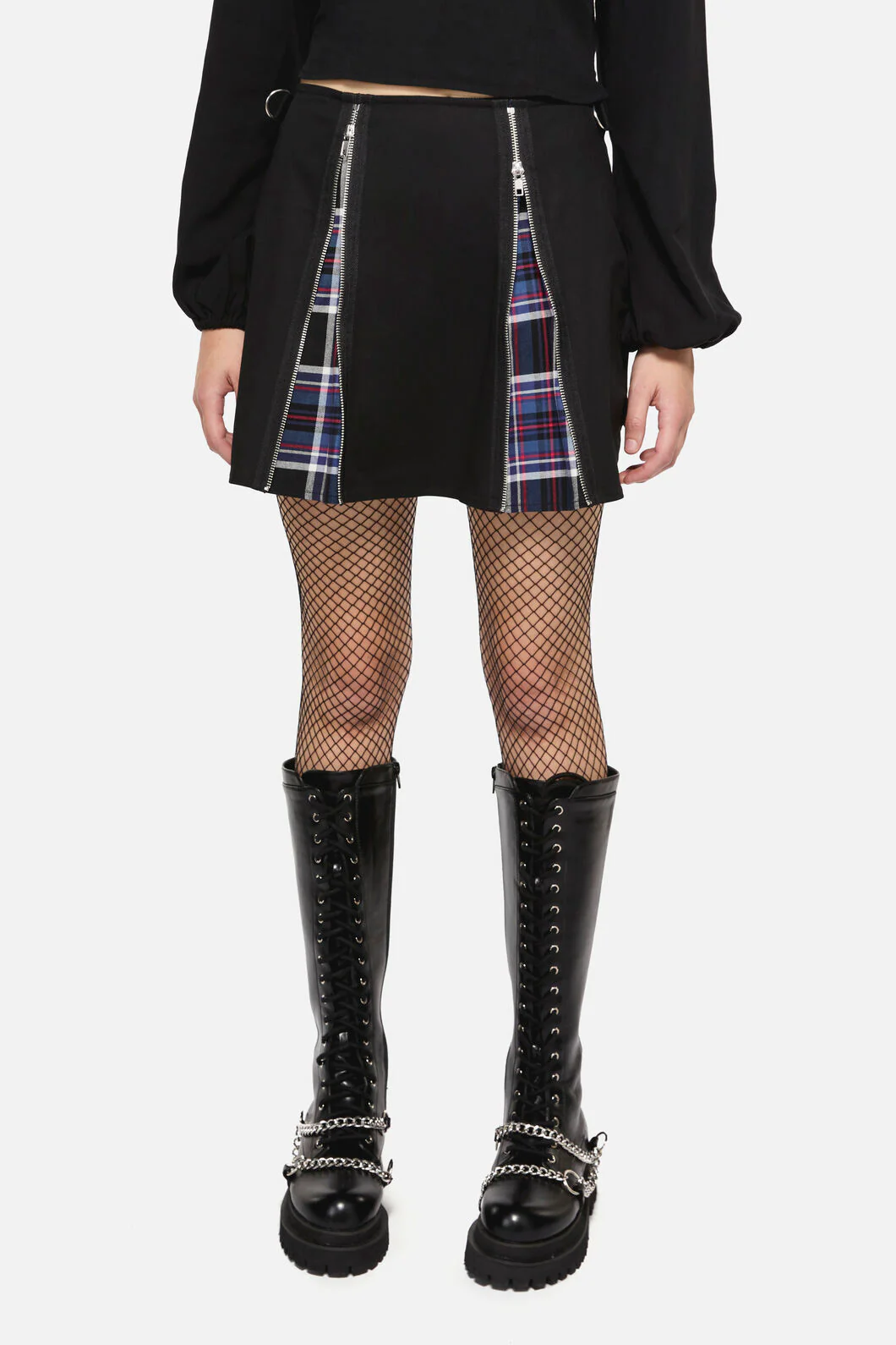 Edgy Tartan Contrast Mini Skirt