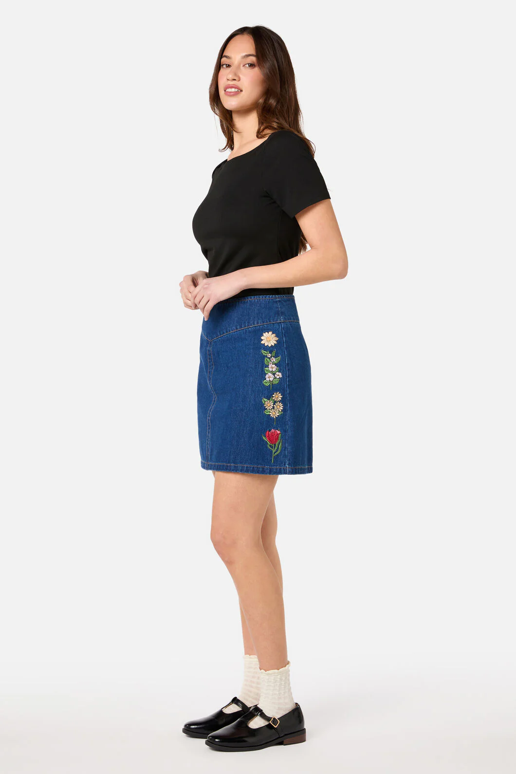 Fleur Embroidered Denim Skirt