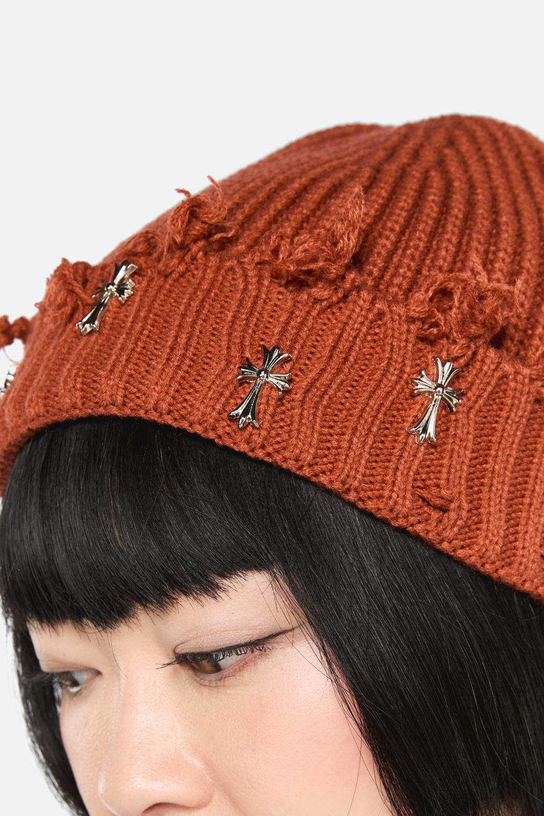 Rust Cross Charm Beanie