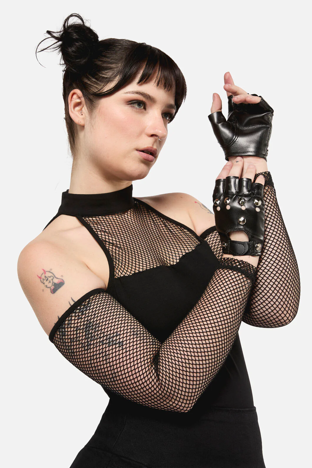 Round Stud Faux Leather Gloves