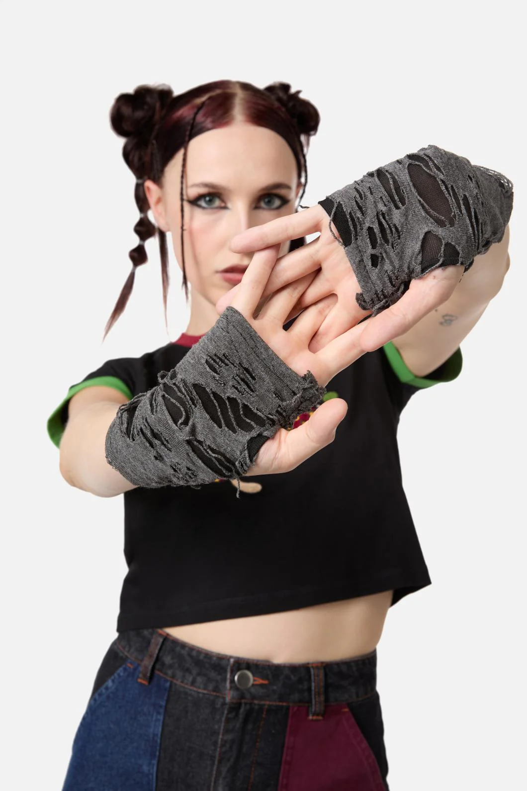 Faux Torn Fingerless Gloves