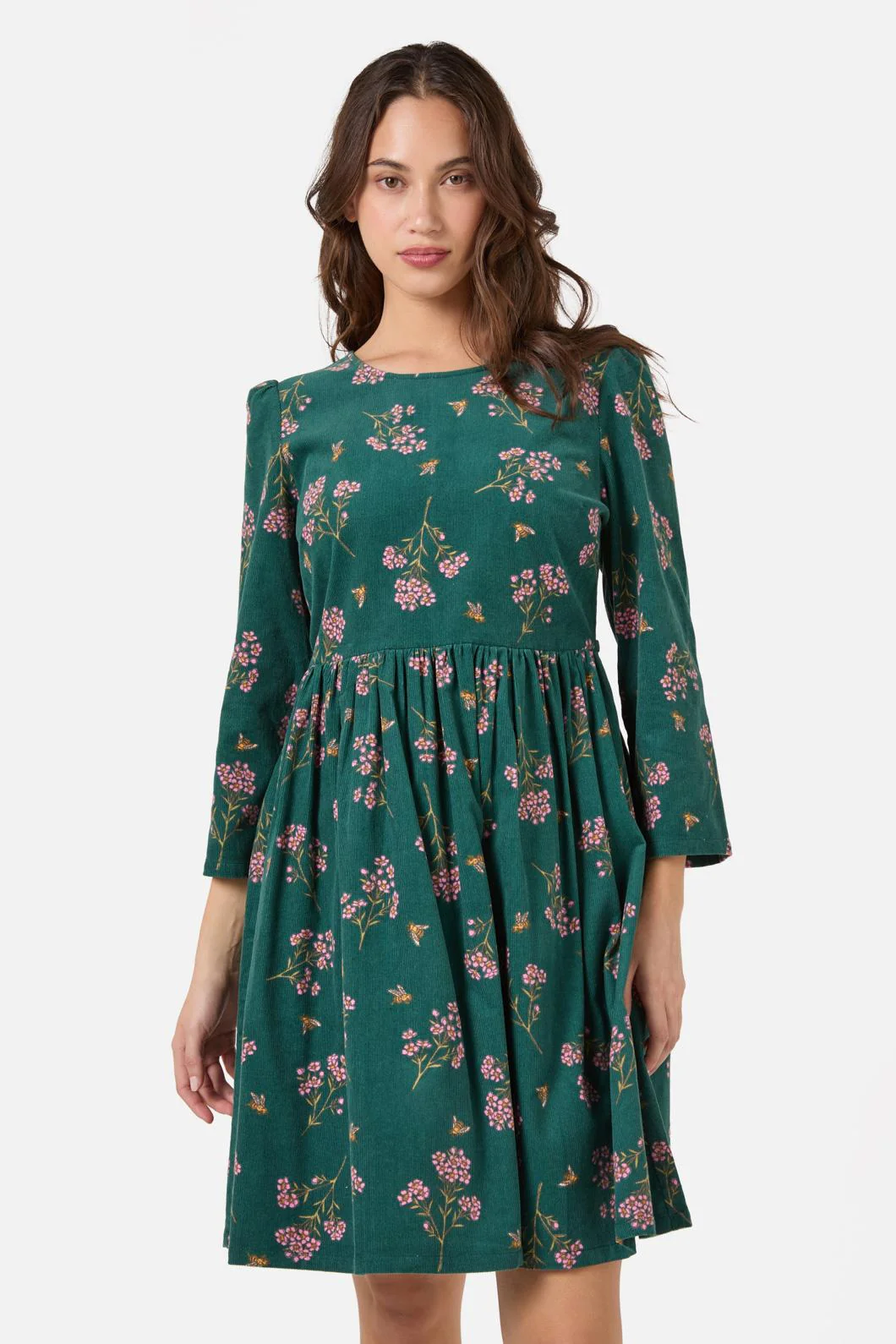 Flora Bee Cord Smock Dress