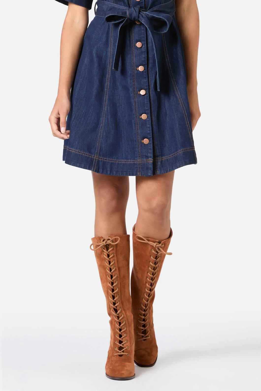 Tan Lace Up Knee High Boot