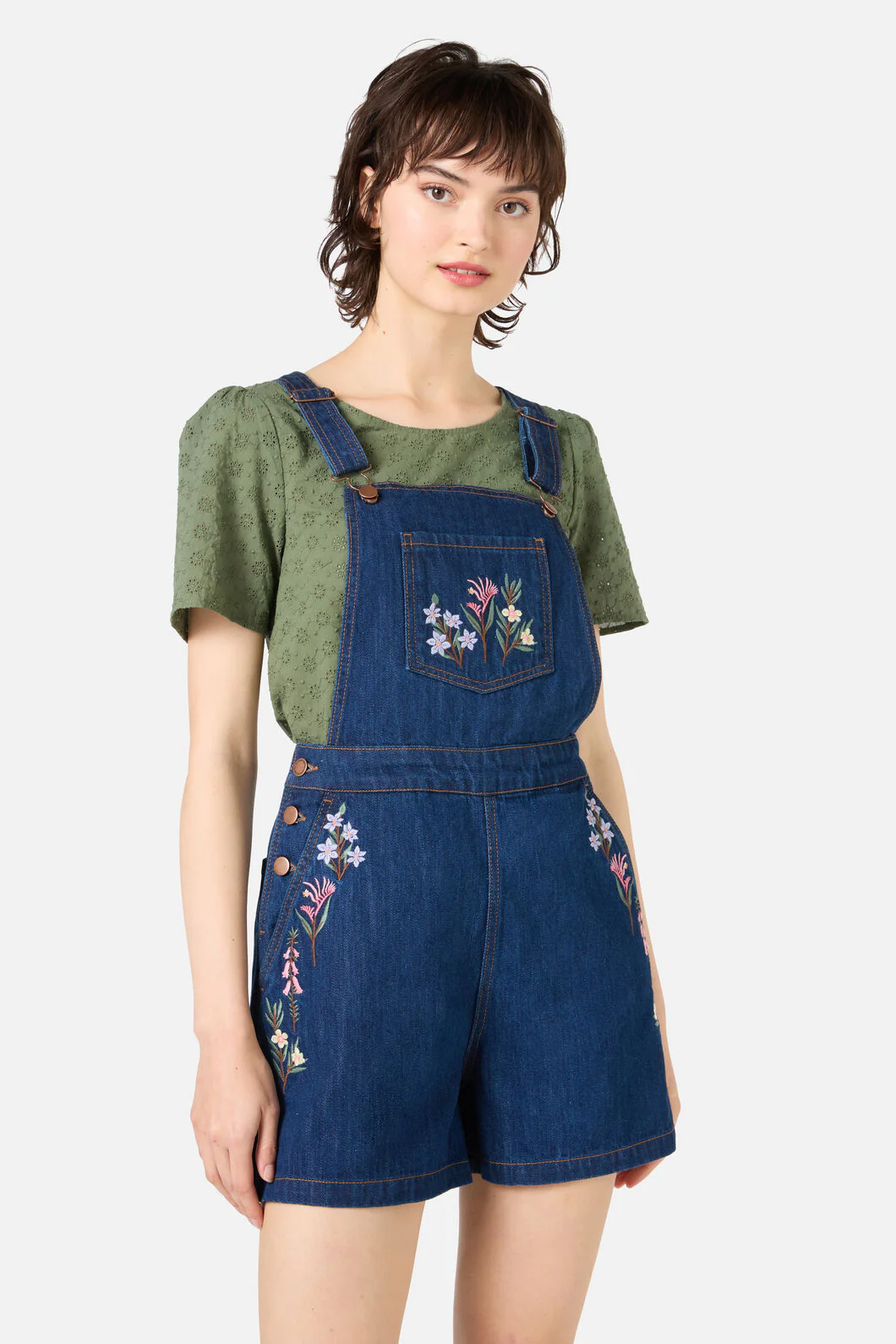 Eva Embroidered Short Overalls