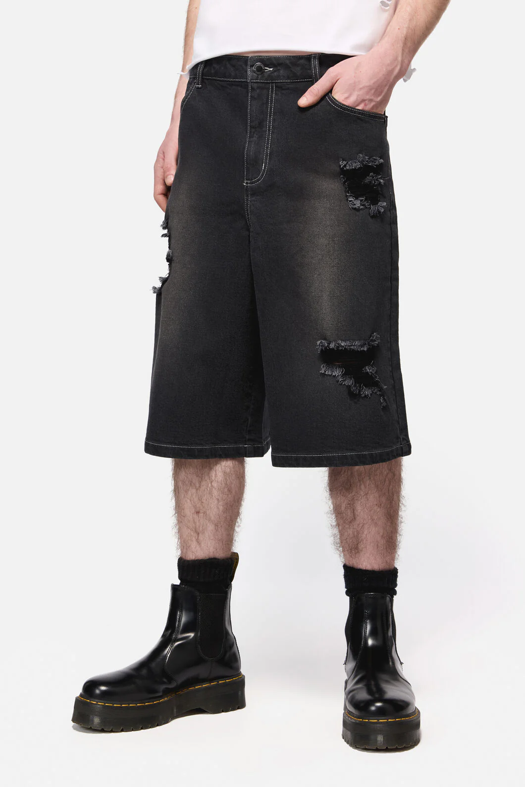 Denim Distressed Unisex Wide Leg Jorts