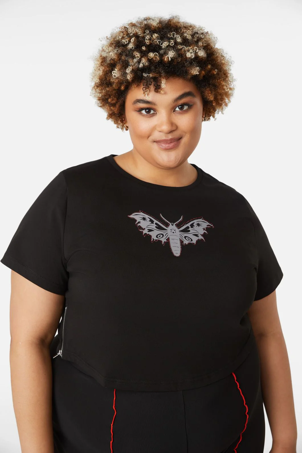 Curve Diamante Butterfly Zipper Tee