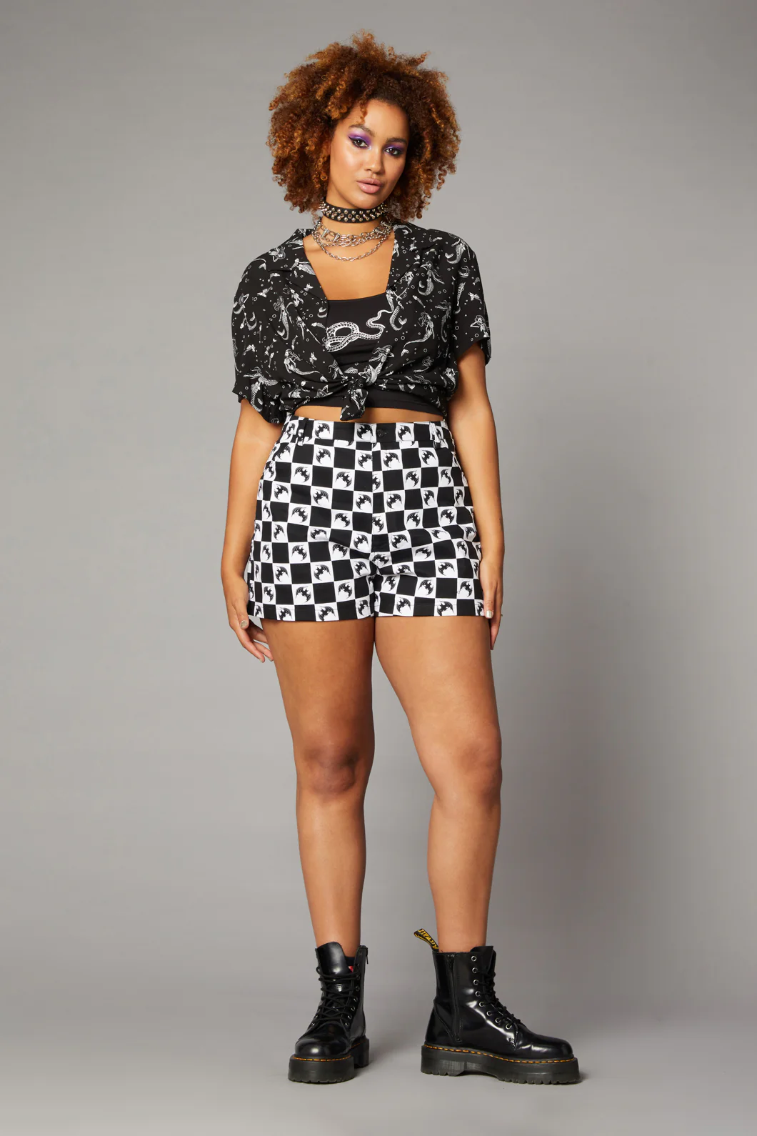 Bat Check Print Goth Short