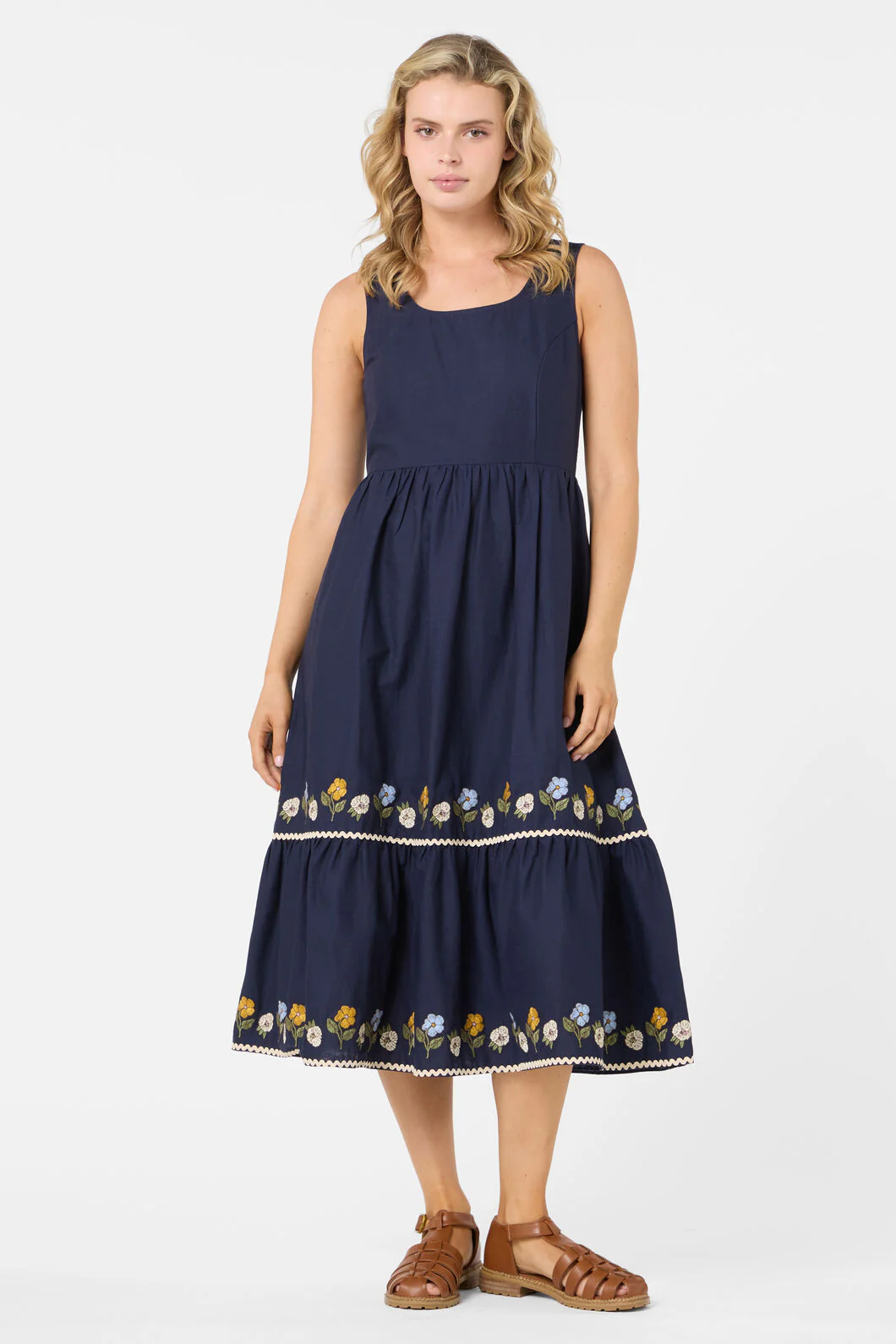 Blooms Embroidered Midi Dress
