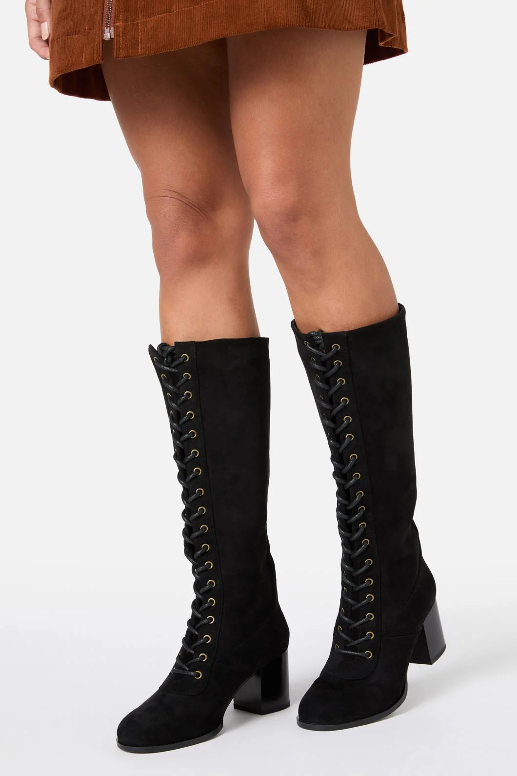 Black Lace Up Knee High Boot
