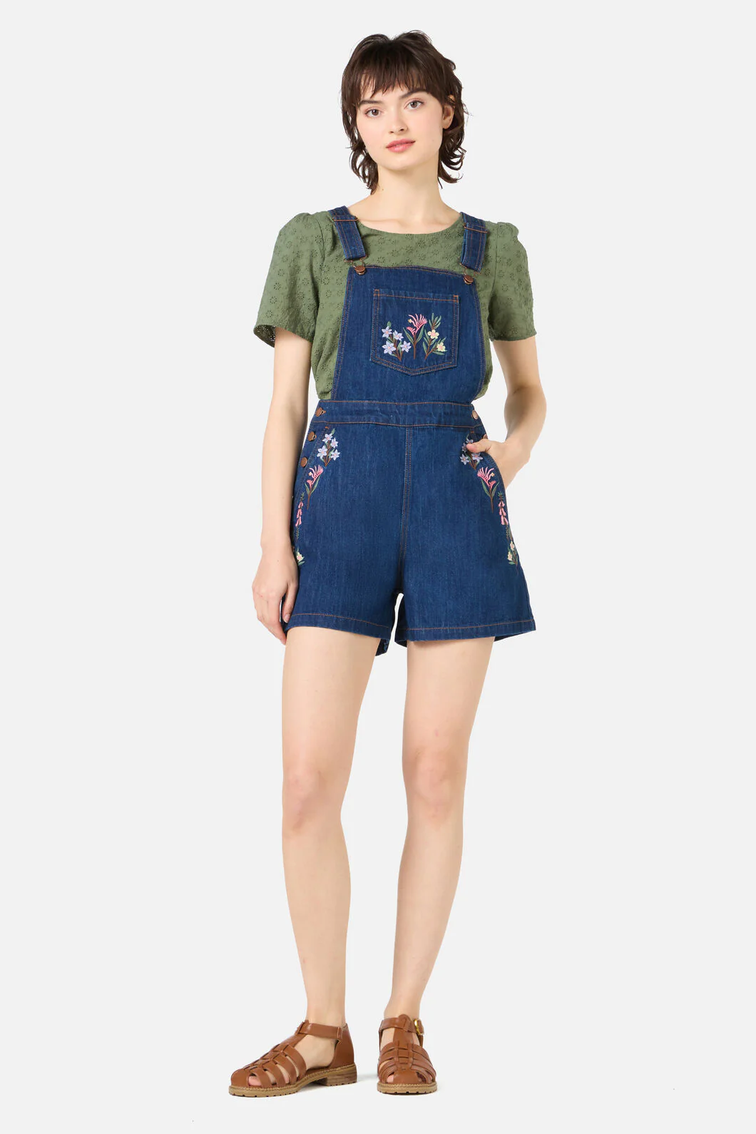 Eva Embroidered Short Overalls