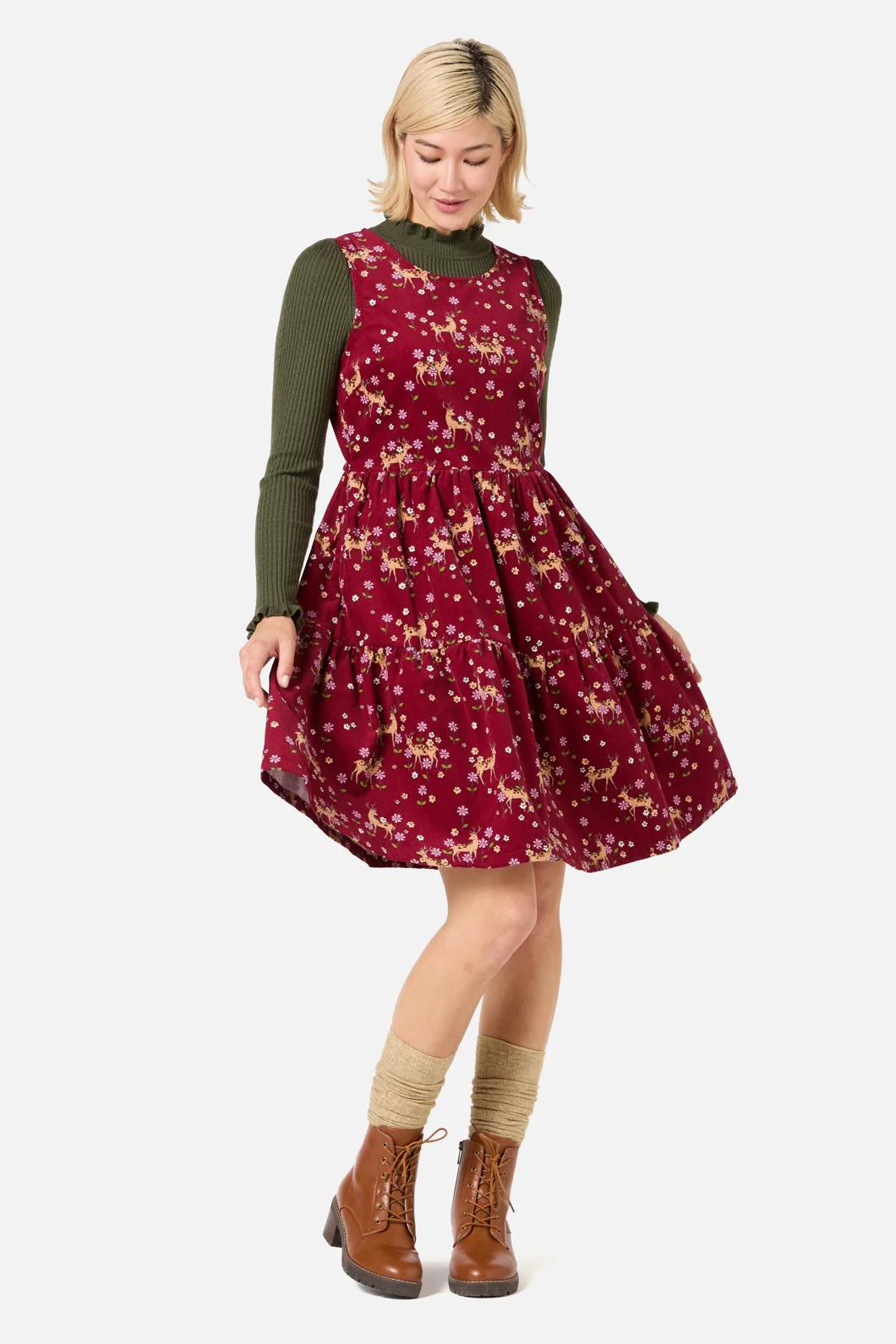 Meadow Deer Cord Tiered Dress