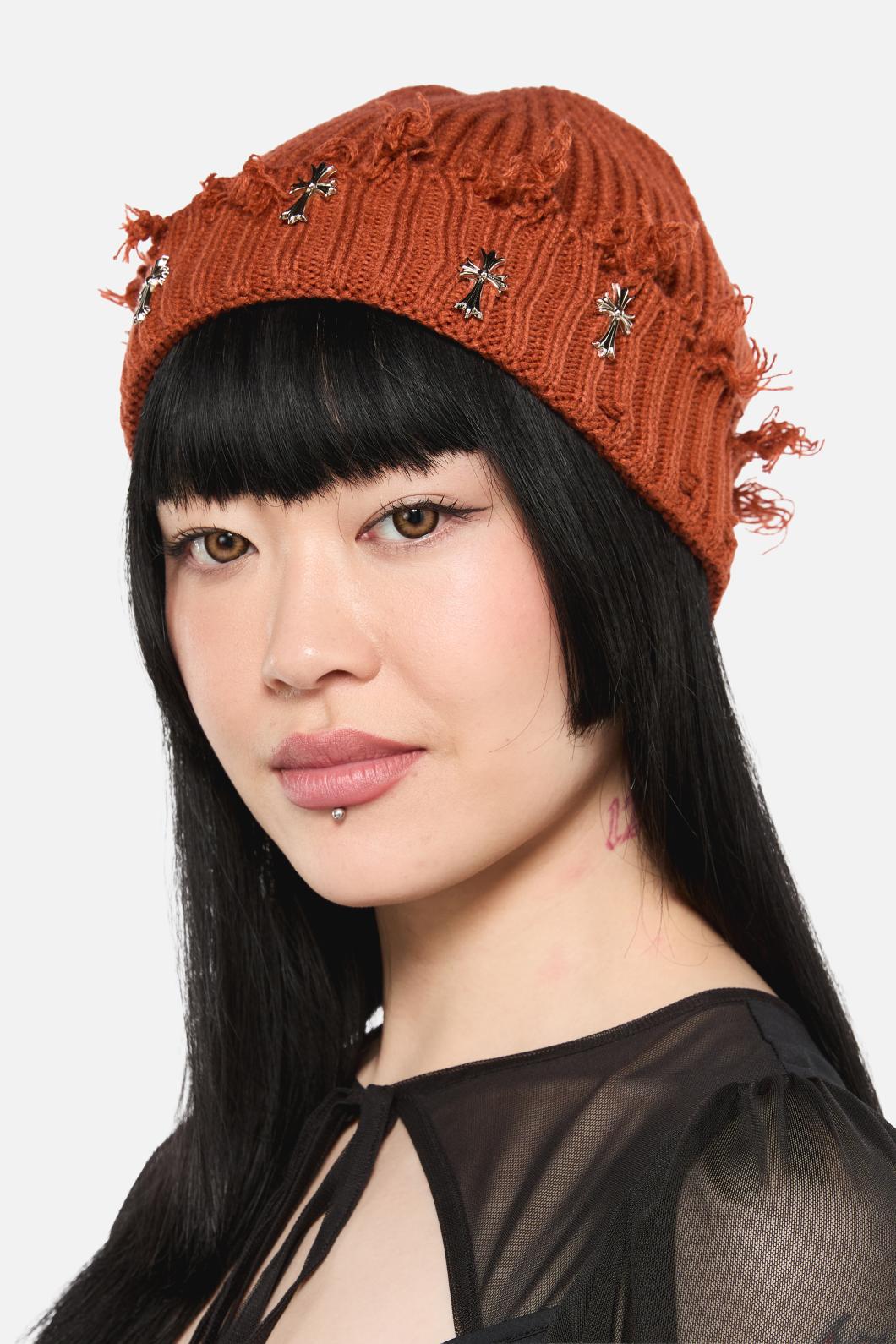 Rust Cross Charm Beanie