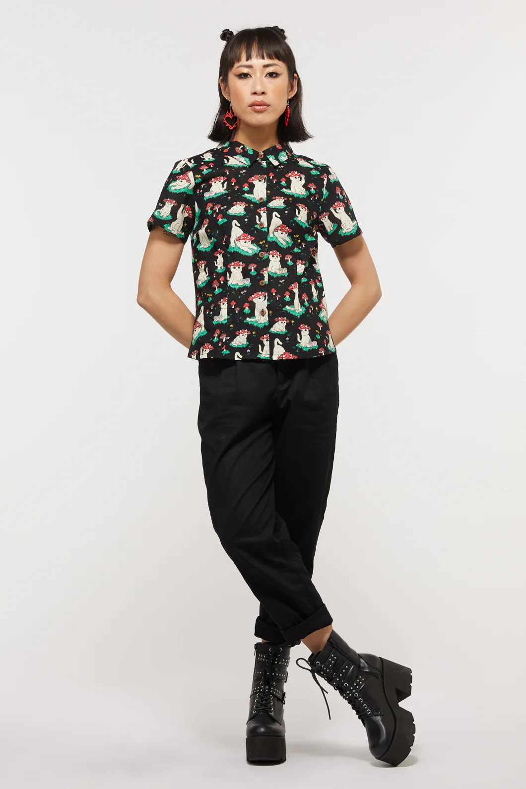 Shroom Cats Cotton Blouse