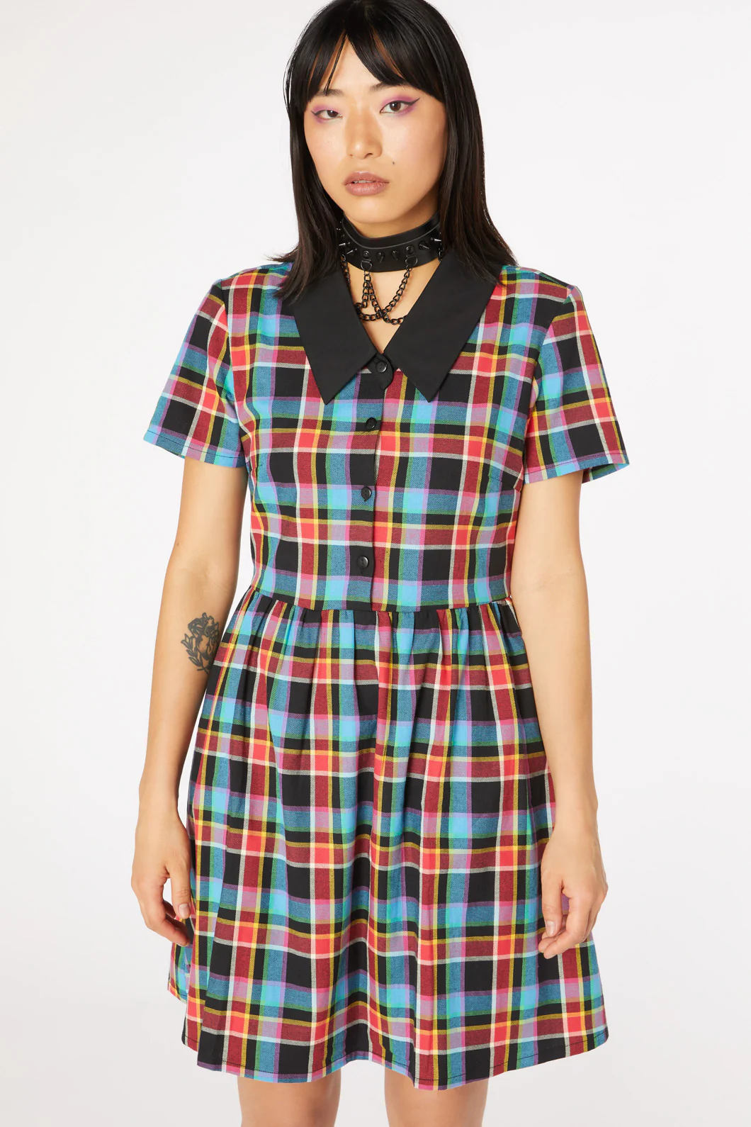 Rainbow Tartan Shirt Dress