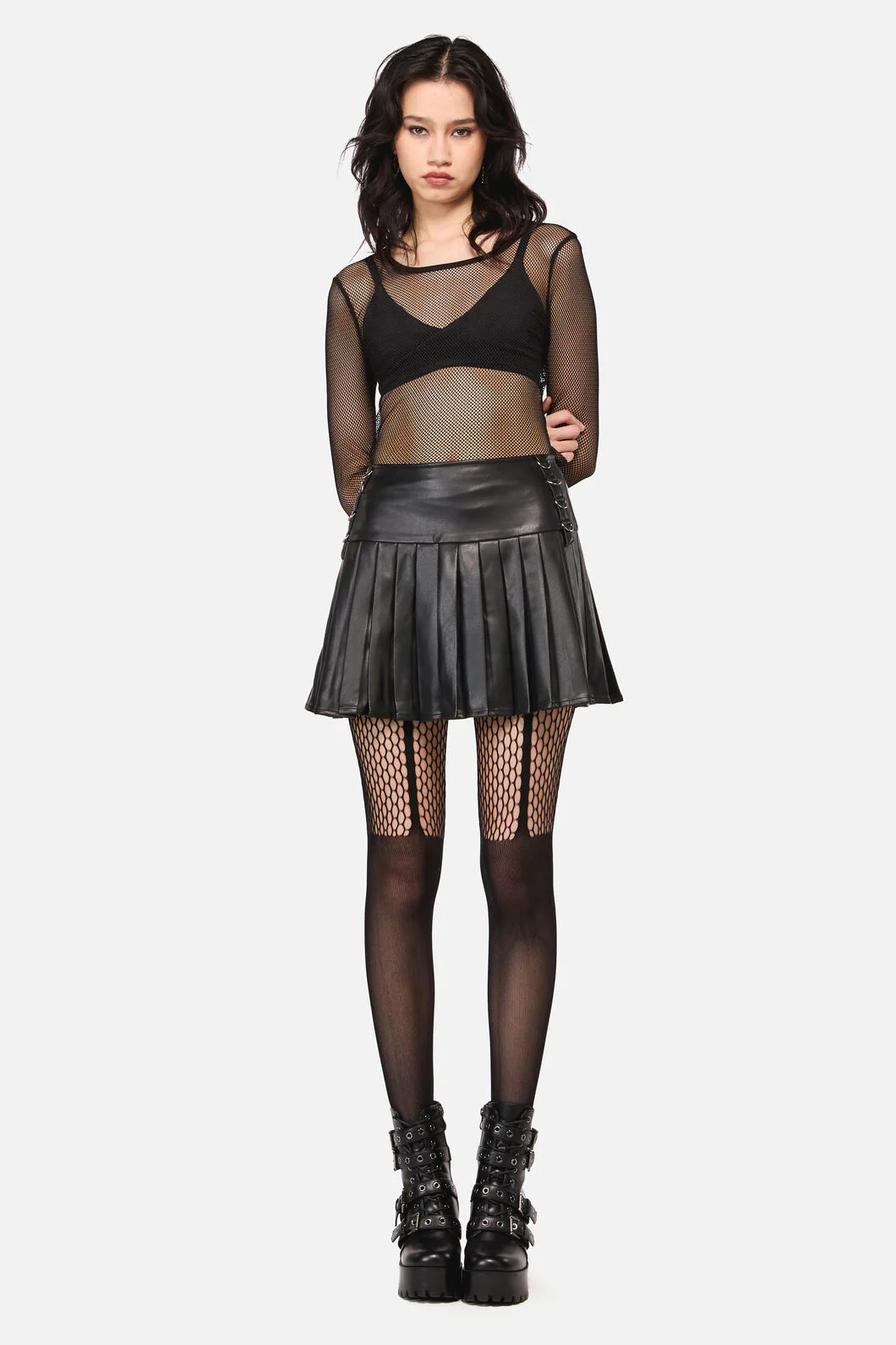 Hallows Pleated D-Ring PU Skirt