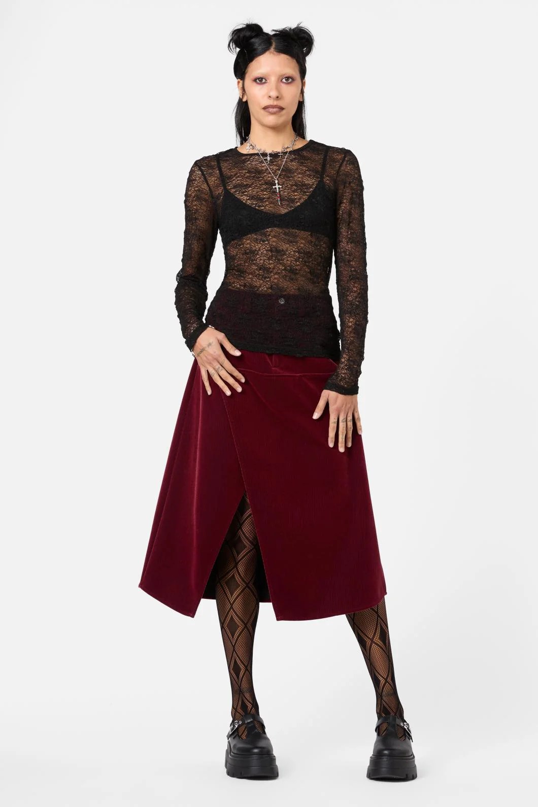 Myth Textured Mesh Long Sleeve Top