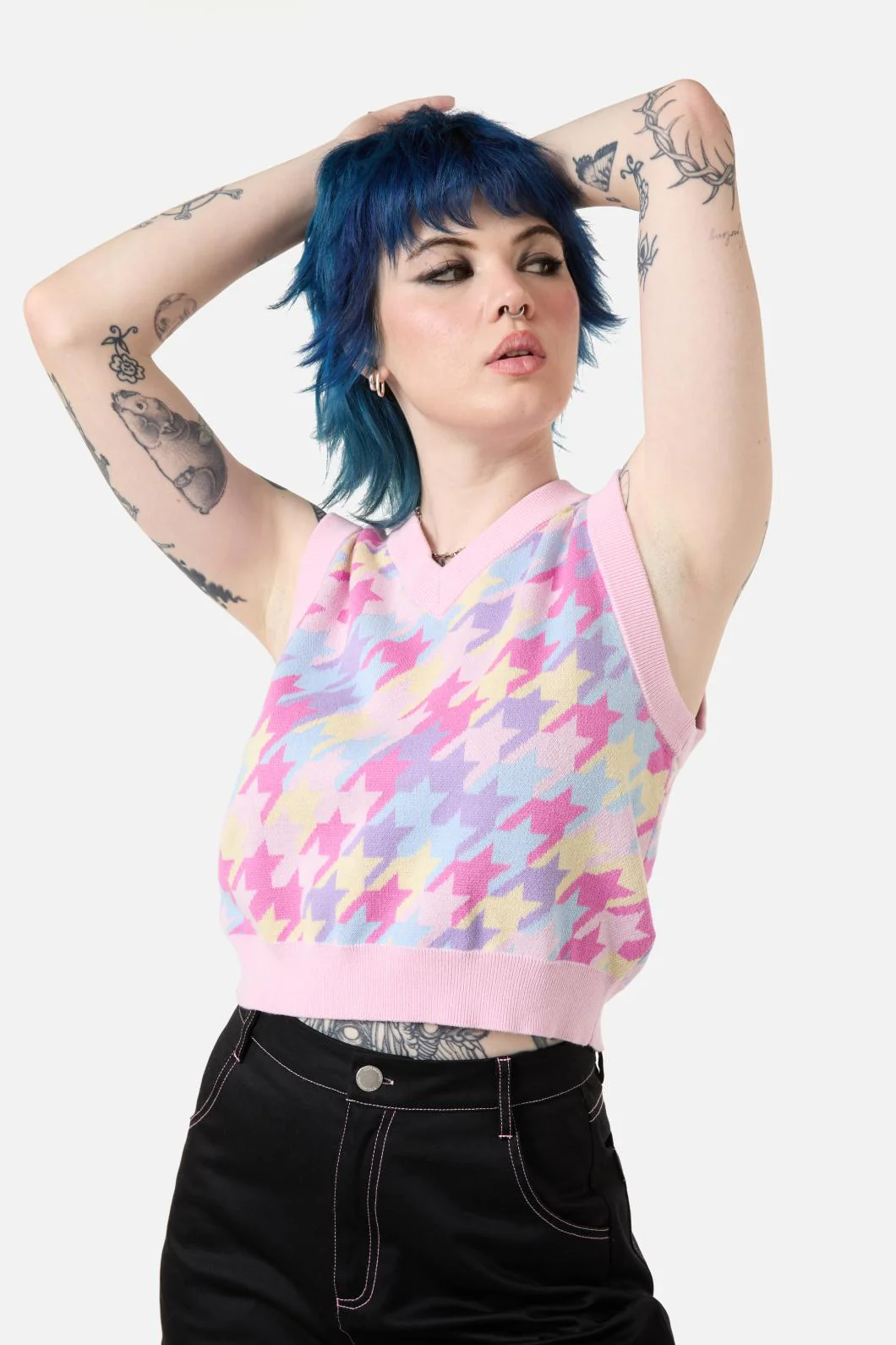 Never Mind Rainbow Houndstooth Vest