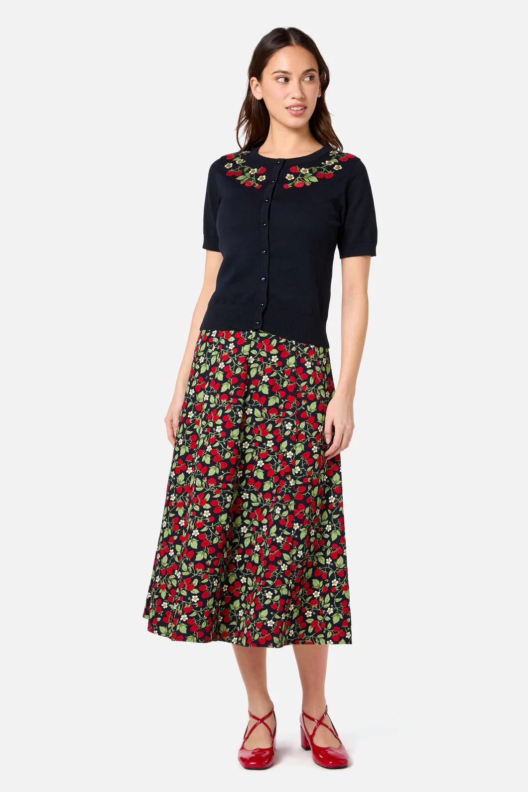 Raspberry Embroidered Cardigan