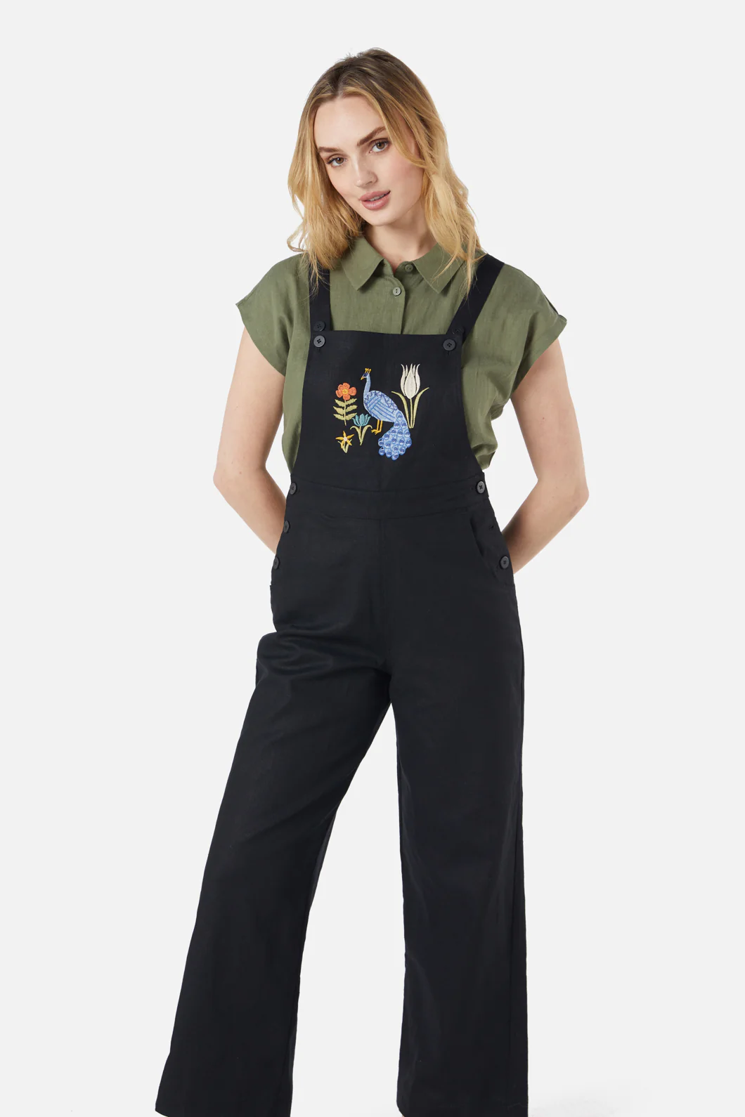 Peacock Emb Overalls