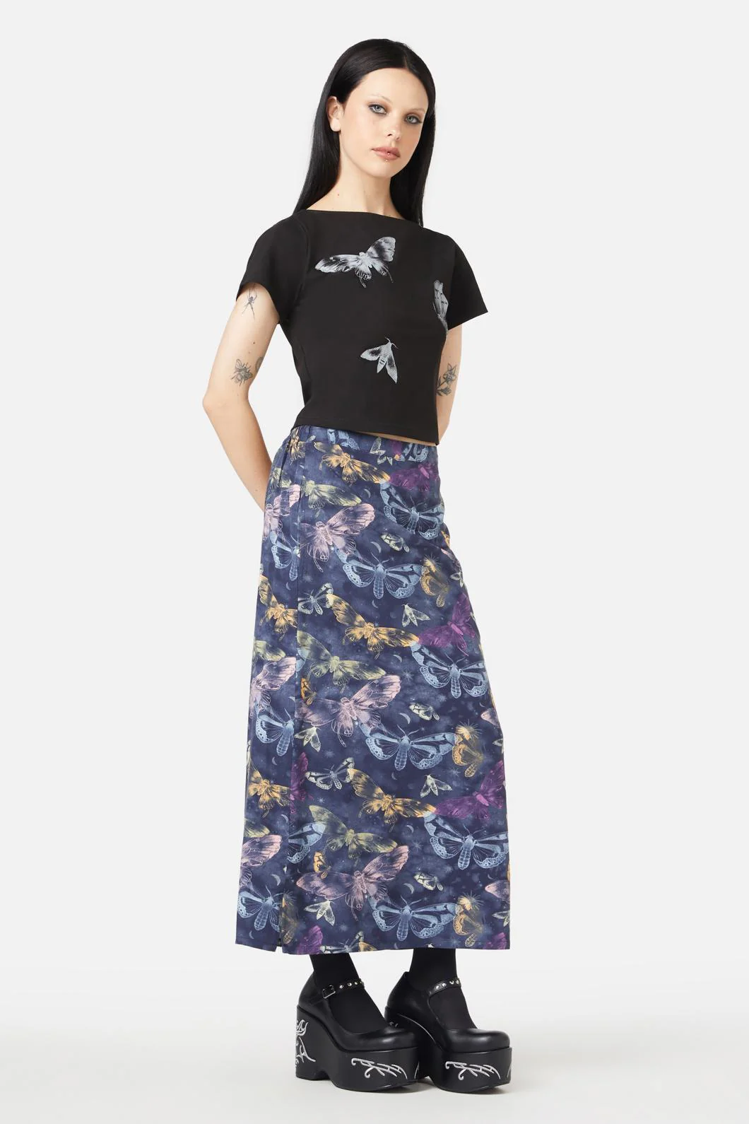 Lunar Moth Print Maxi Skirt