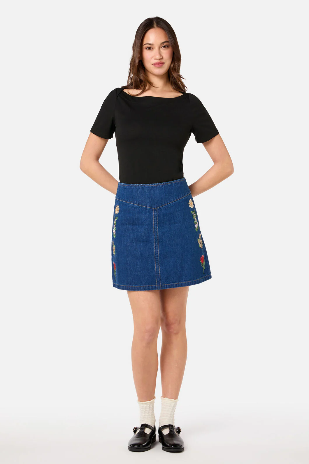 Fleur Embroidered Denim Skirt