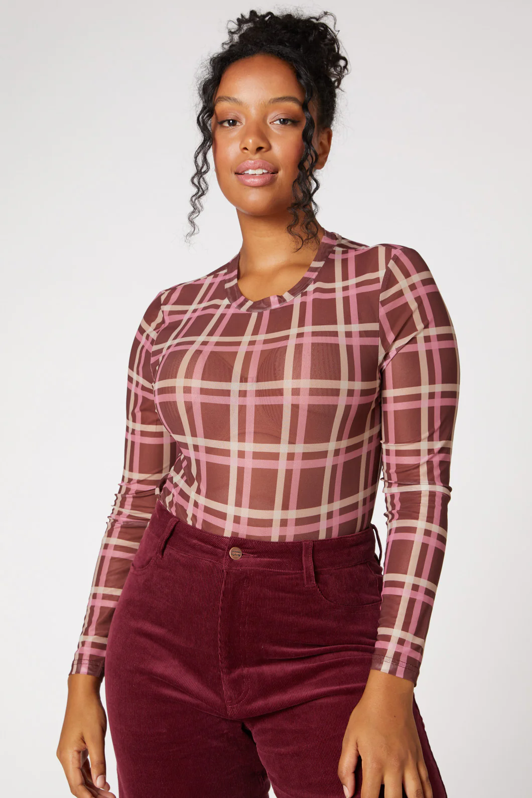 Gina Check Mesh Top