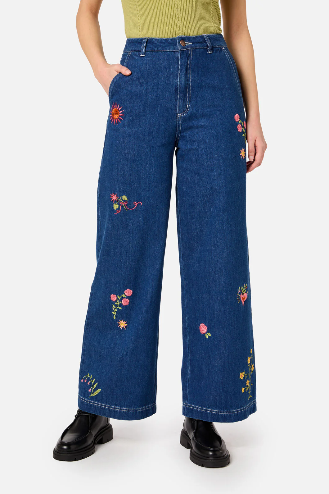 Folk Art Embroidered Jean