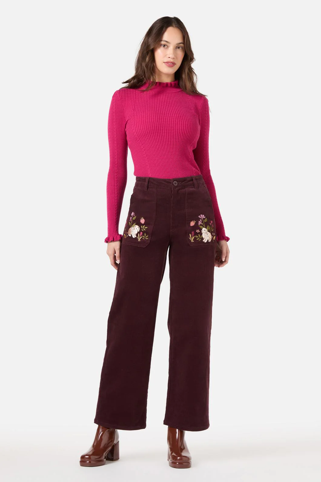 Rabbit Embroidered Cord Jean