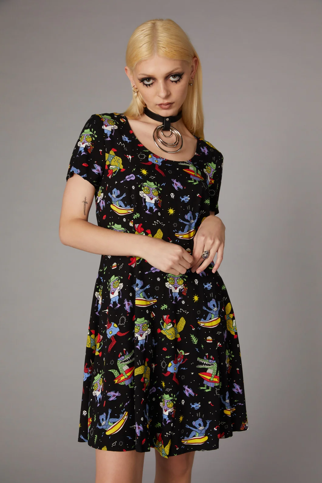 Surfing Creatures Print Dress