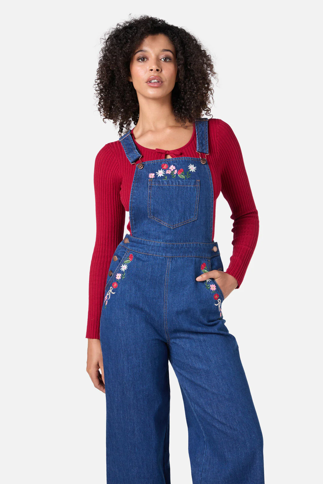 Flower Bow Embroidered Overall