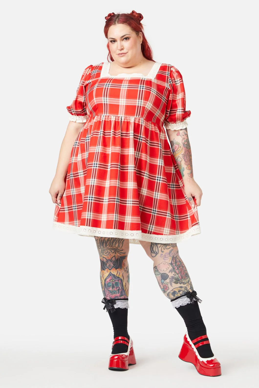 Curve Queen Of Cats Tartan Dress