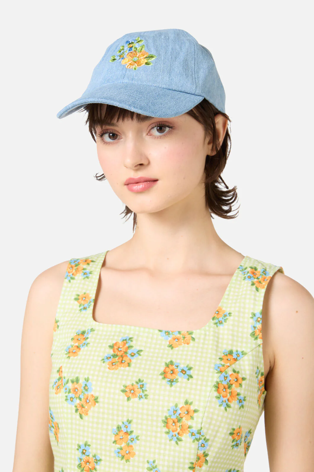 Washed Embroidered Floral Cap