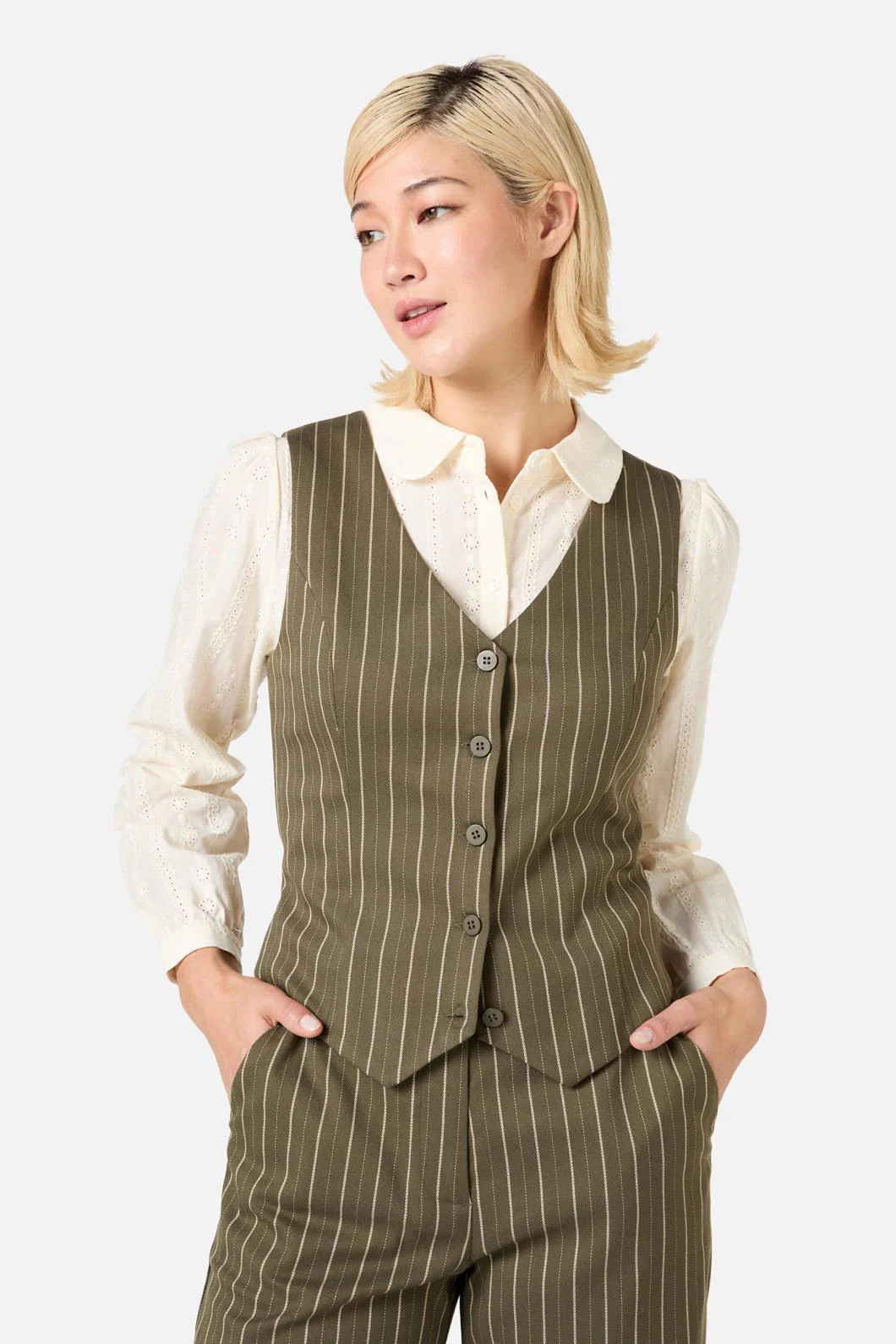 Abby Pinstripe V-Neck Vest