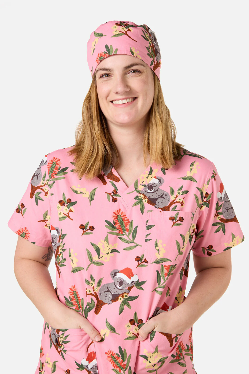 Christmas Koala Pink Scrub Hat