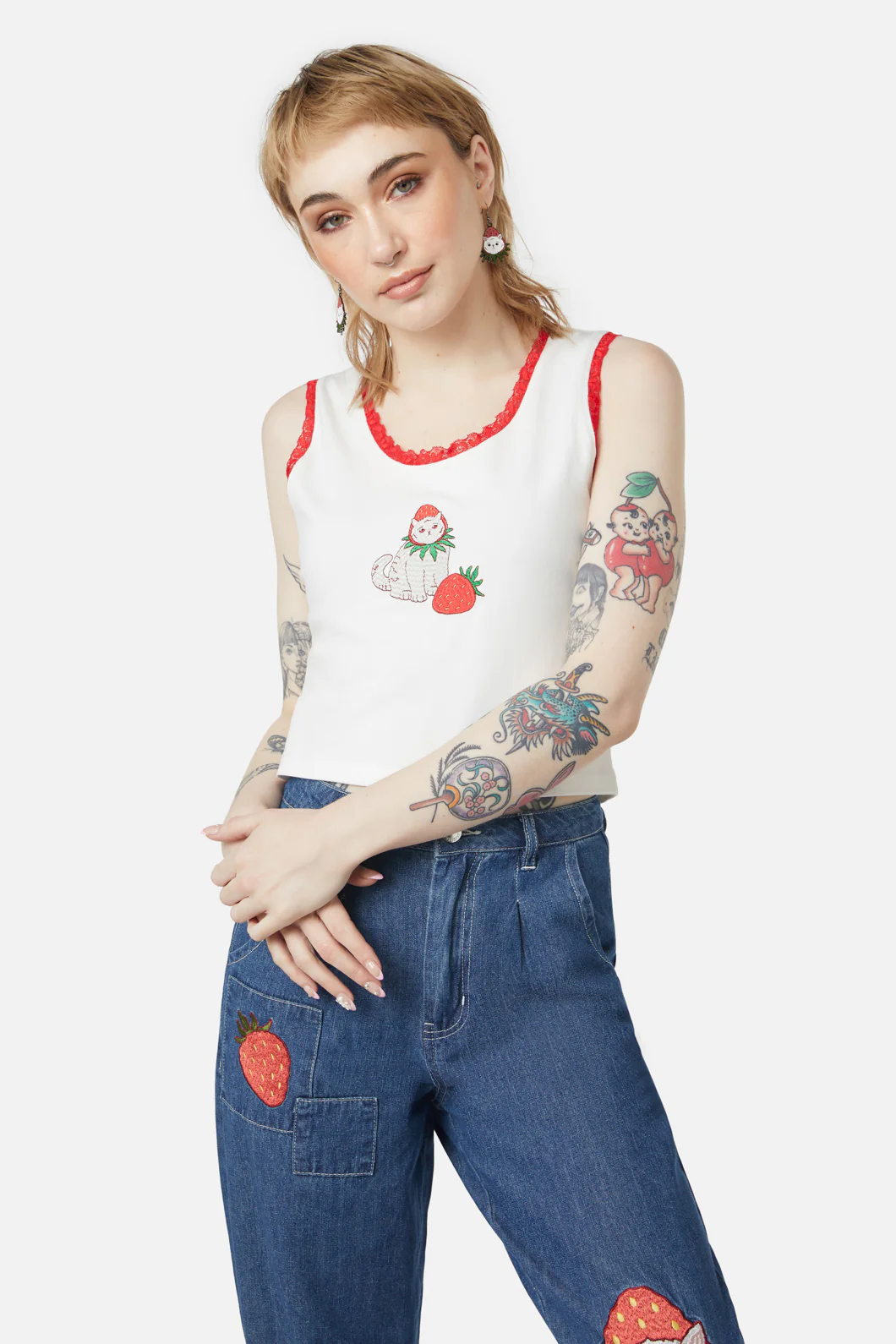 Strawberry Kisses Lace Edge Tank