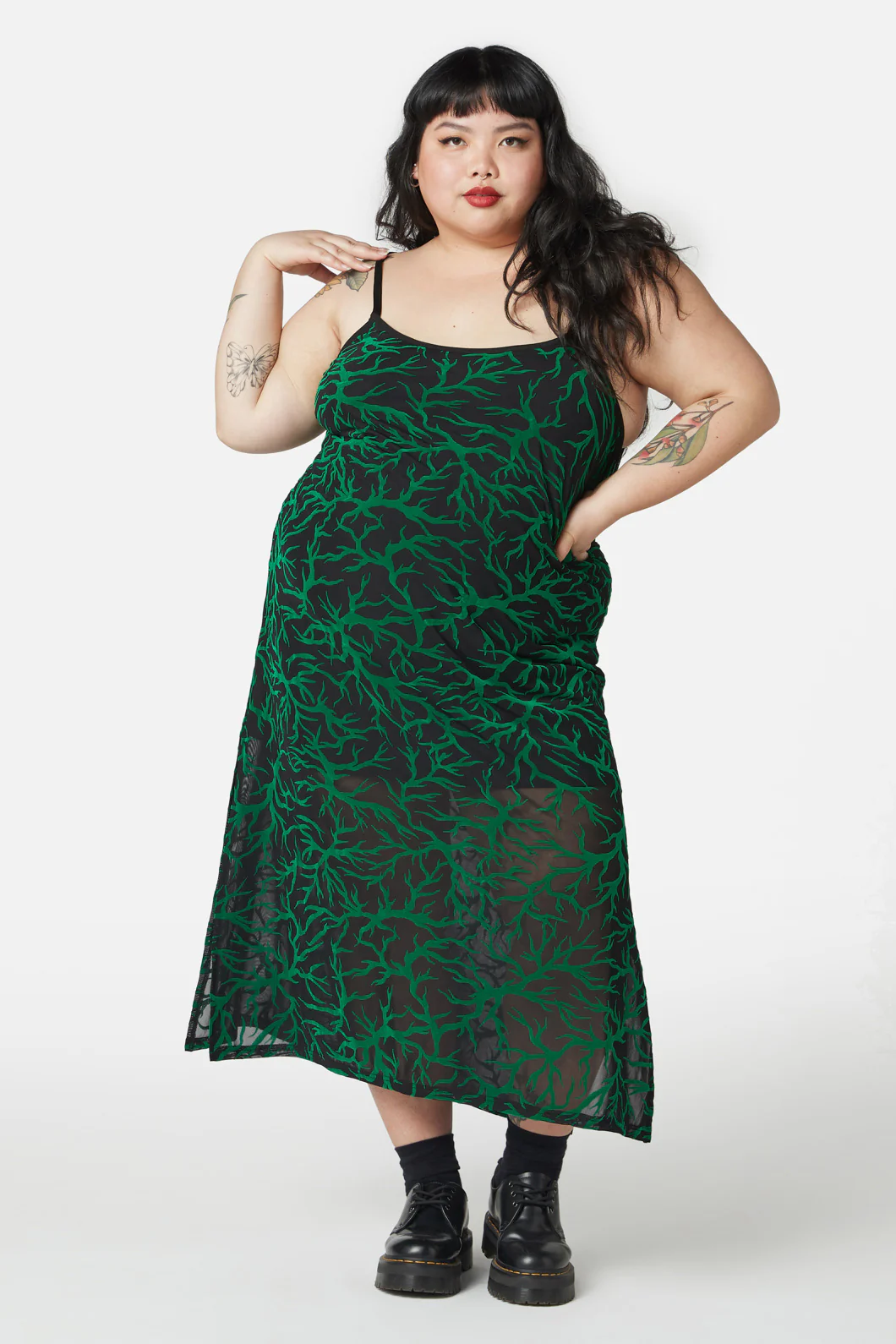 Curve Neglected Flocked Mesh Midi Dress