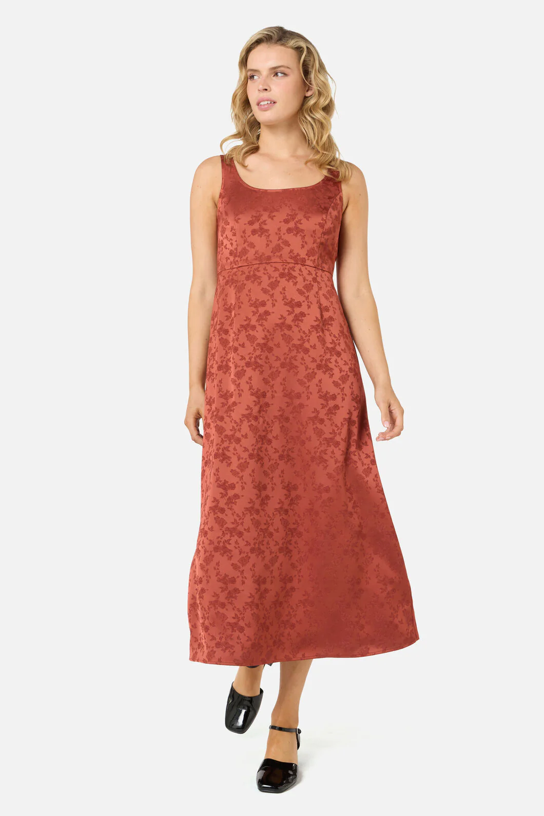 Roma Satin Embossed Midi Dress