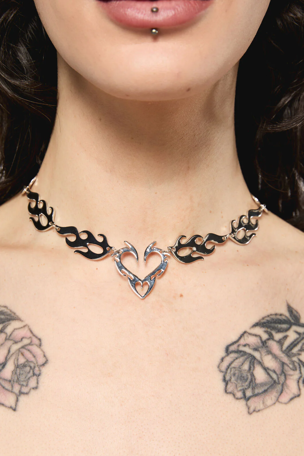 Flaming Tattoo Heart Necklace